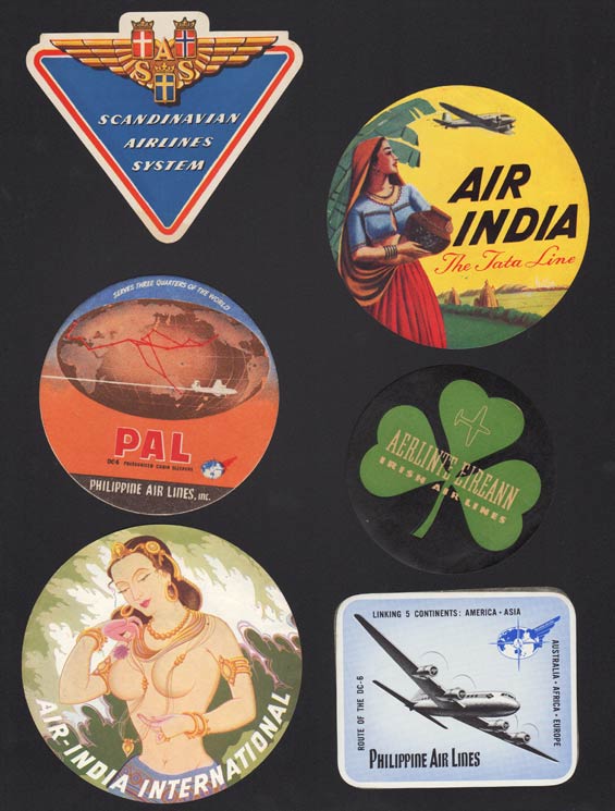 Airline Baggage Stickers, Dates Unknown (Source: Baldwin Family)